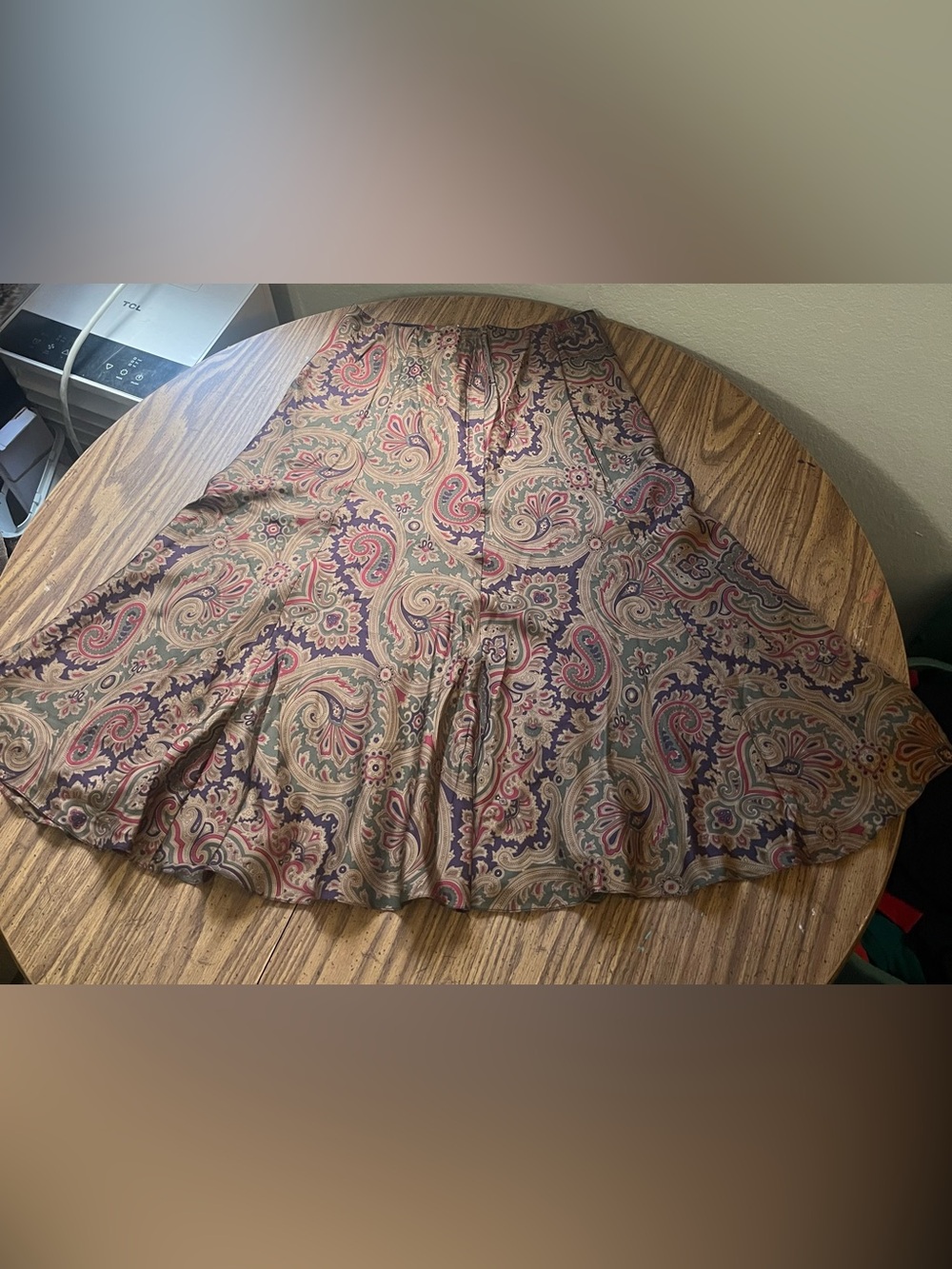 Ralph Lauren Paisley Flared Midi Skirt in Tan, Burgundy and Olive